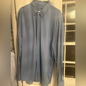 Rhone (Men's XXL) Blue Herringbone Long Sleeve Commuter Button Front Shirt Nylon